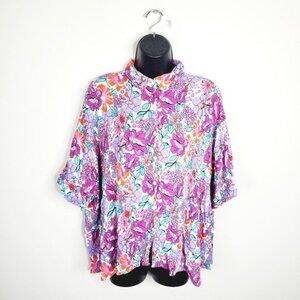 Vintage Orange Fashion Village Floral Coastal Grannycore Retro 90s Shirt L/XL